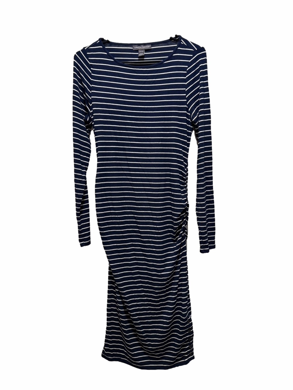 A Pea in the Pod Navy & White Striped Long Sleeve Maternity Stretch Midi Dress